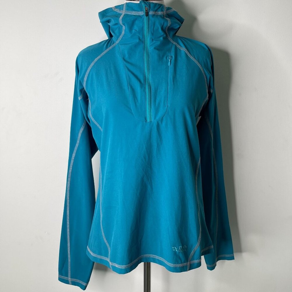 Rab Women's Blue Aurora Pullover 1/4 Zip Up Hooded Shirt Size Small